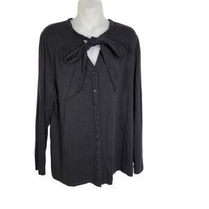 Denim & Co. Womens Top Large Long Sleeve Tie Front Button Solid Black A227193